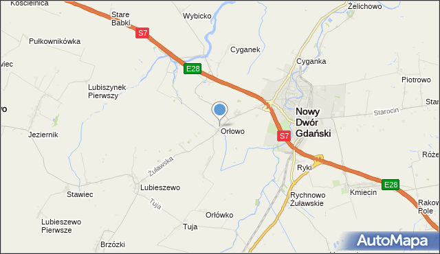 mapa Orłowo, Orłowo gmina Nowy Dwór Gdański na mapie Targeo